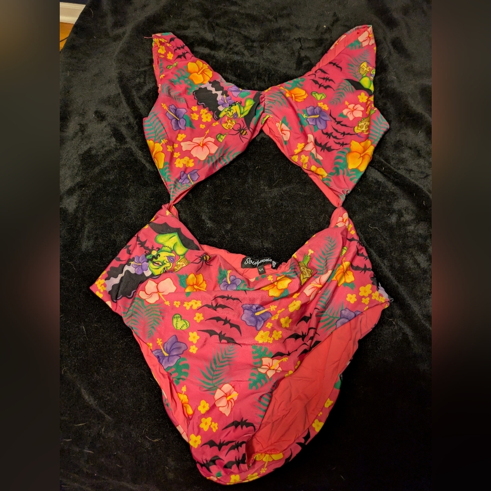 Sourpuss Monster Floral Cutout Swimsuit